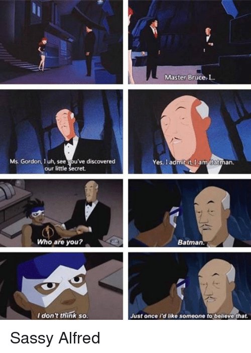 EyeCandyArt's tweet photo. Alfreds so sassy <3 #batman #alred #sassy #saucy #imbatman https://t.co/ZxMb764208