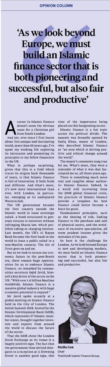 Nyra_Mah's tweet image. Stella Cox #DDCAP: "There is something much more real and tangible about authentic Islamic finance..fundamental principles such as the sharing of risk..avoidance of excessive speculation all seem prudent lessons given the mistakes of the past." @raconteur #IslamicFinance #Ethics