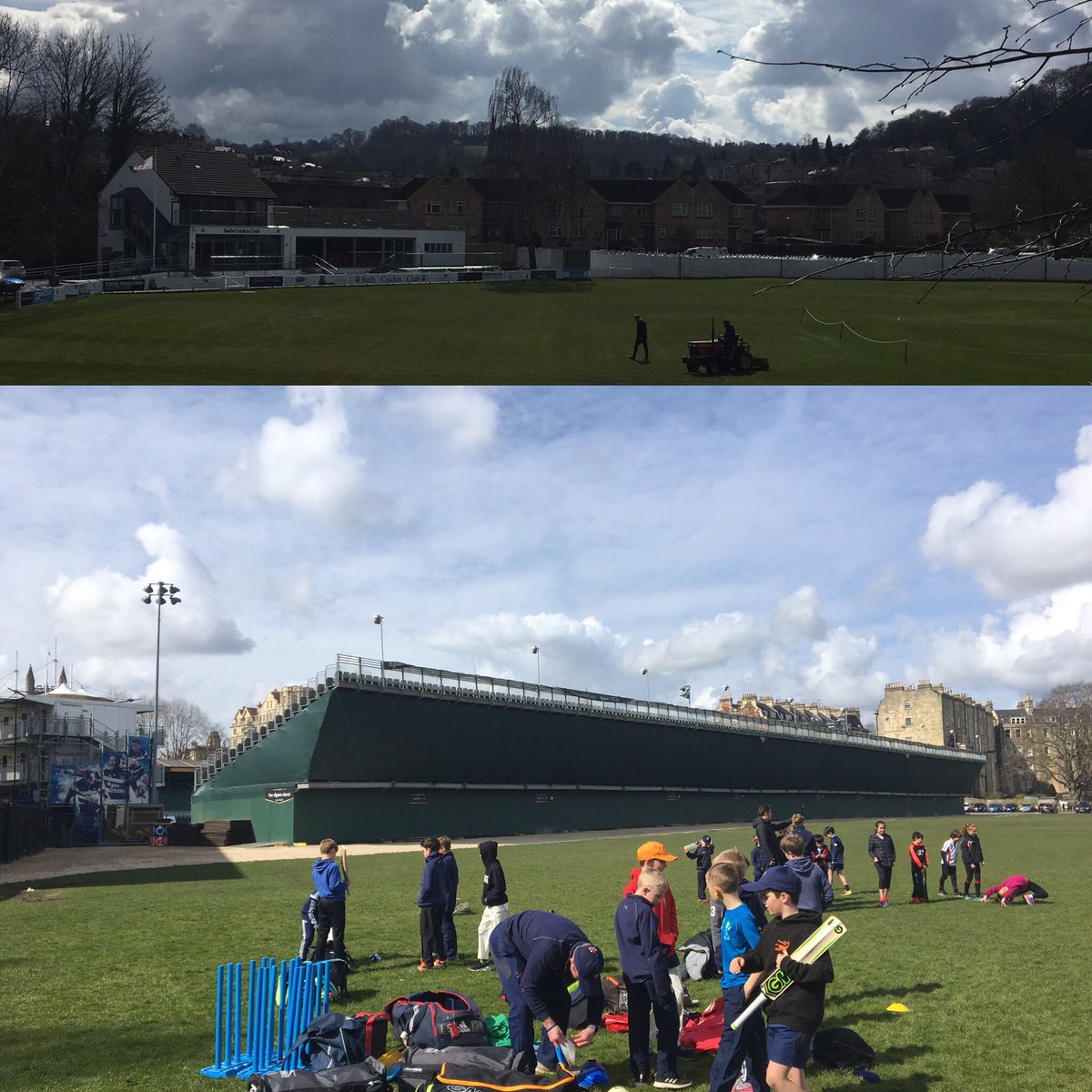 bathcricket's tweet photo. Huge thanks to the @bath_rec for allowing our cricket camp to get out on the grass. Jim and Tom are making hay whilst the sun shines with prep for our first game on 10th April https://t.co/y6Lp4qK2jl https://t.co/0YtMK79CSB