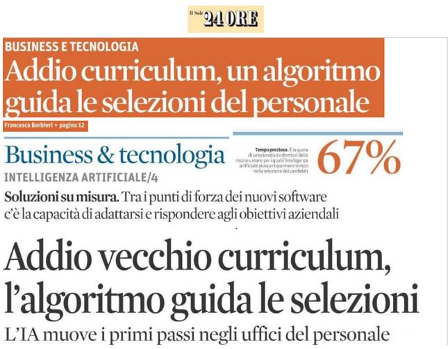 L'#IntelligenzaArtificiale entra negli uffici del #personale e fa guadagnare tempo prezioso alla #selezine. #curriculum versus #algoritmo? Commento del Presidente #aidp: le #softskills rimangono gli elementi decisivi. #aidp oggi <a href="/sole24ore/">IlSole24ORE</a> leggi goo.gl/bM3ZzK
