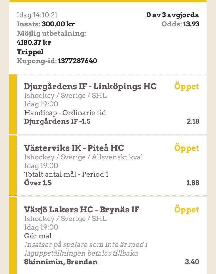 TÄVLING❗️RT:a för att delta❗️
3 vinnare får 500:- var om trippeln sitter! 💰👊🏻