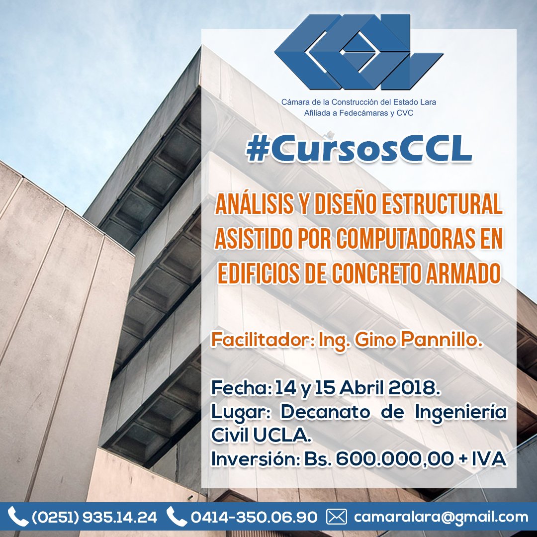 camaralara's tweet photo. La #CCL continua formando profesionales. En esta oportunidad hemos preparado el curso “Análisis y Diseño Estructural asistido por computadoras en Edificios de Concreto Armado” a desarrollarse el próximo 14 y 15 de abril info: https://t.co/HwPXetgtbq / camaralara@gmail.com https://t.co/Rt1rmlzKbf