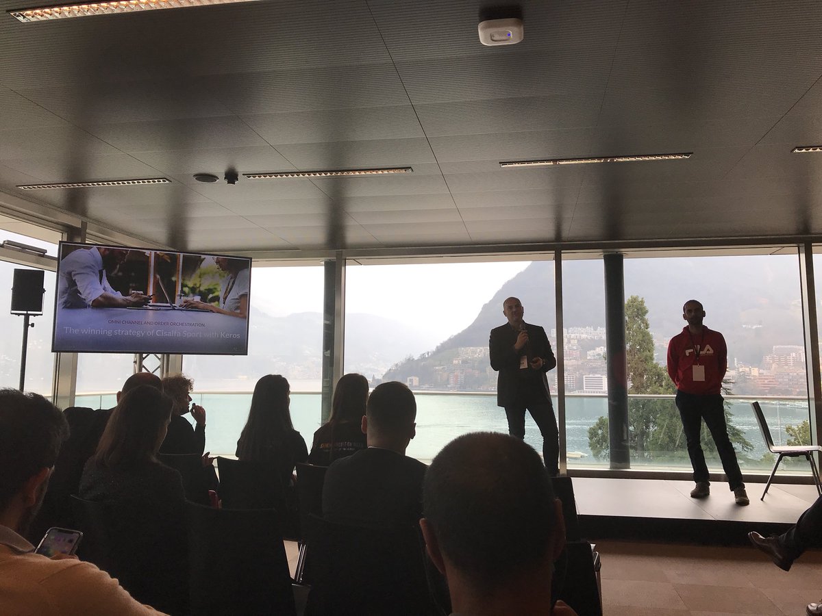fiwlugano's tweet photo. Leonardo Pecchioli @KerosDigital &amp; Giuseppe Toscano @CisalfaSport talking about #omnichannel &amp; order orchestration at #Innovation Meets #Fashion @netcommsuisse #fiwlugano https://t.co/Epn9SEOVjX