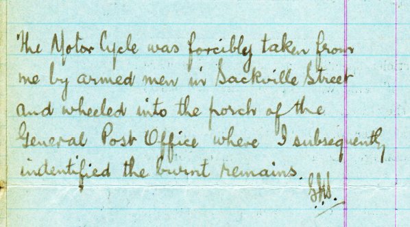 MOF1916's tweet photo. For vintage motorbike fans-
Found in GPO after 1916 were the remains of a Royal Ruby Motor Cycle, "forcibly taken" from Barrister George J Bonass by armed men &amp; "wheeled into the porch of the GPO", where its burnt remains were later found. £22 compensation was awarded. #MOF1916 https://t.co/whiRdqRmjL