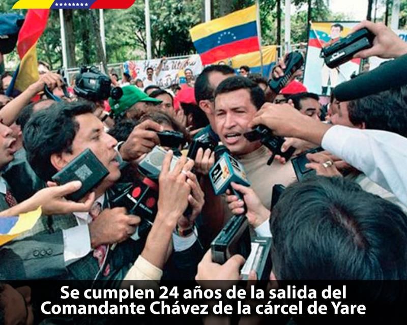 Hace 24 años nuestro Comandante Chávez salió del Centro Penitenciario de Yare, 2 años después de la rebelión contra el Gobierno de Carlos Andrés Pérez. ¡Tu legado está vivo en el alma del Pueblo venezolano comandante Chávez!