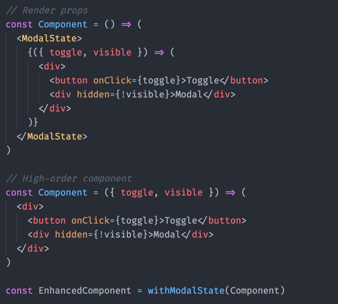 diegohaz's tweet image. Which do you prefer? #renderProps or #highOrderComponents?