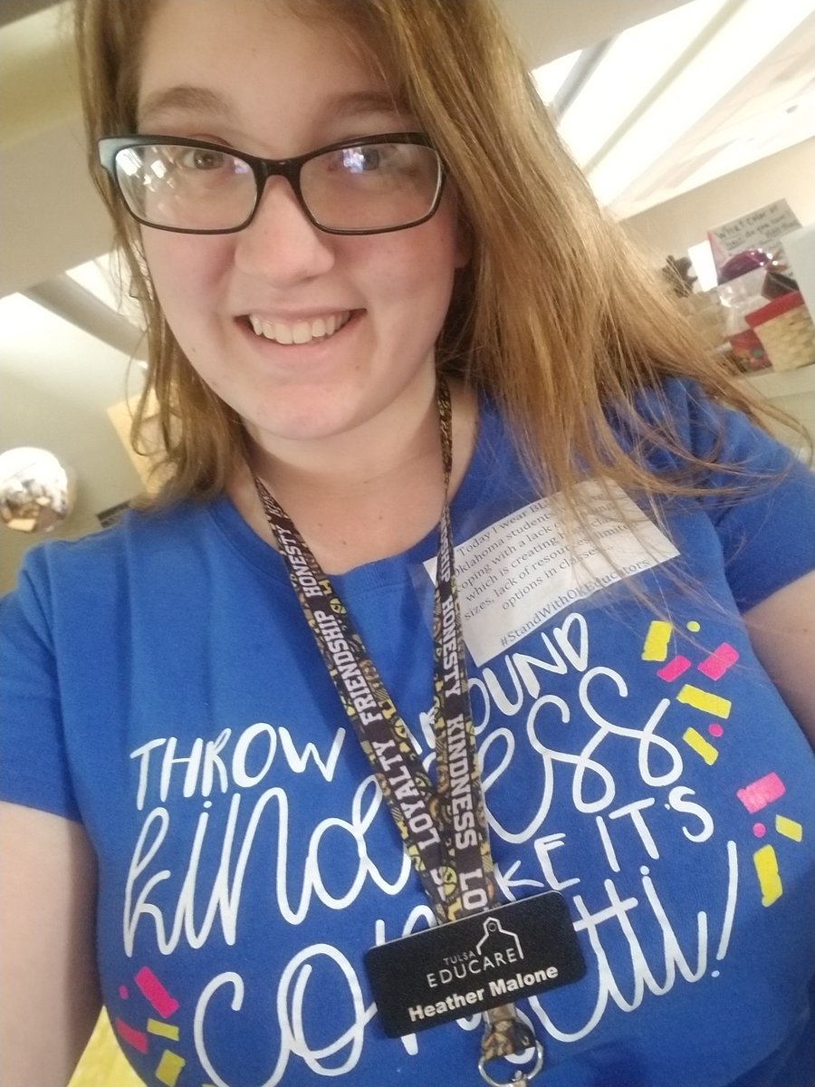 HeatherDBrunner's tweet photo. Today I wear blue for Oklahoma students who are coping with a lack of funding which is creating huge class sizes, lack of resources, and limited options in classes. #StandWithOKEducators https://t.co/Av1BpGJtd7
