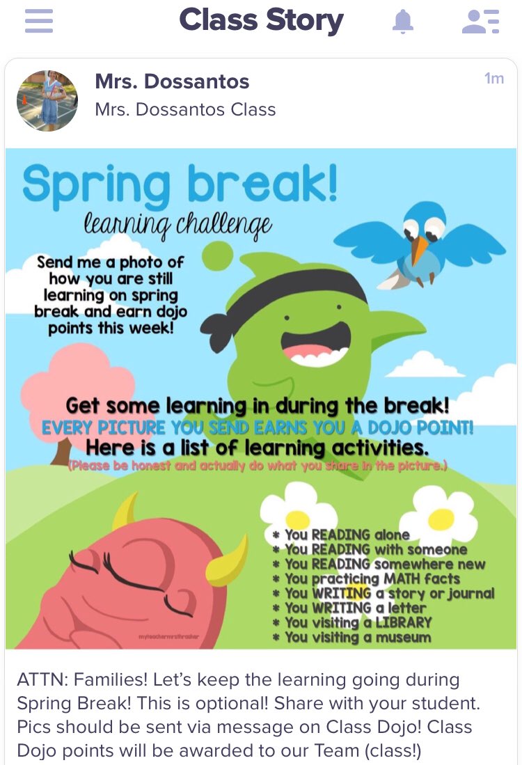 TeachMrsDTeach's tweet image. So grateful to the @ClassDojo @facebook Teacher Community for this awesome #SpringBreakChallenge! @The_GESGators Let’s do this!! @IRCSchools