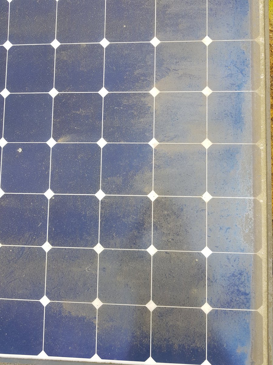Saventsolar's tweet photo. Spring cleaning underway to maximise Solar PV generation. Maintenance from £199 for 4kWp or 16 module system. Before and after cleaning. https://t.co/F7HcTq0uDa