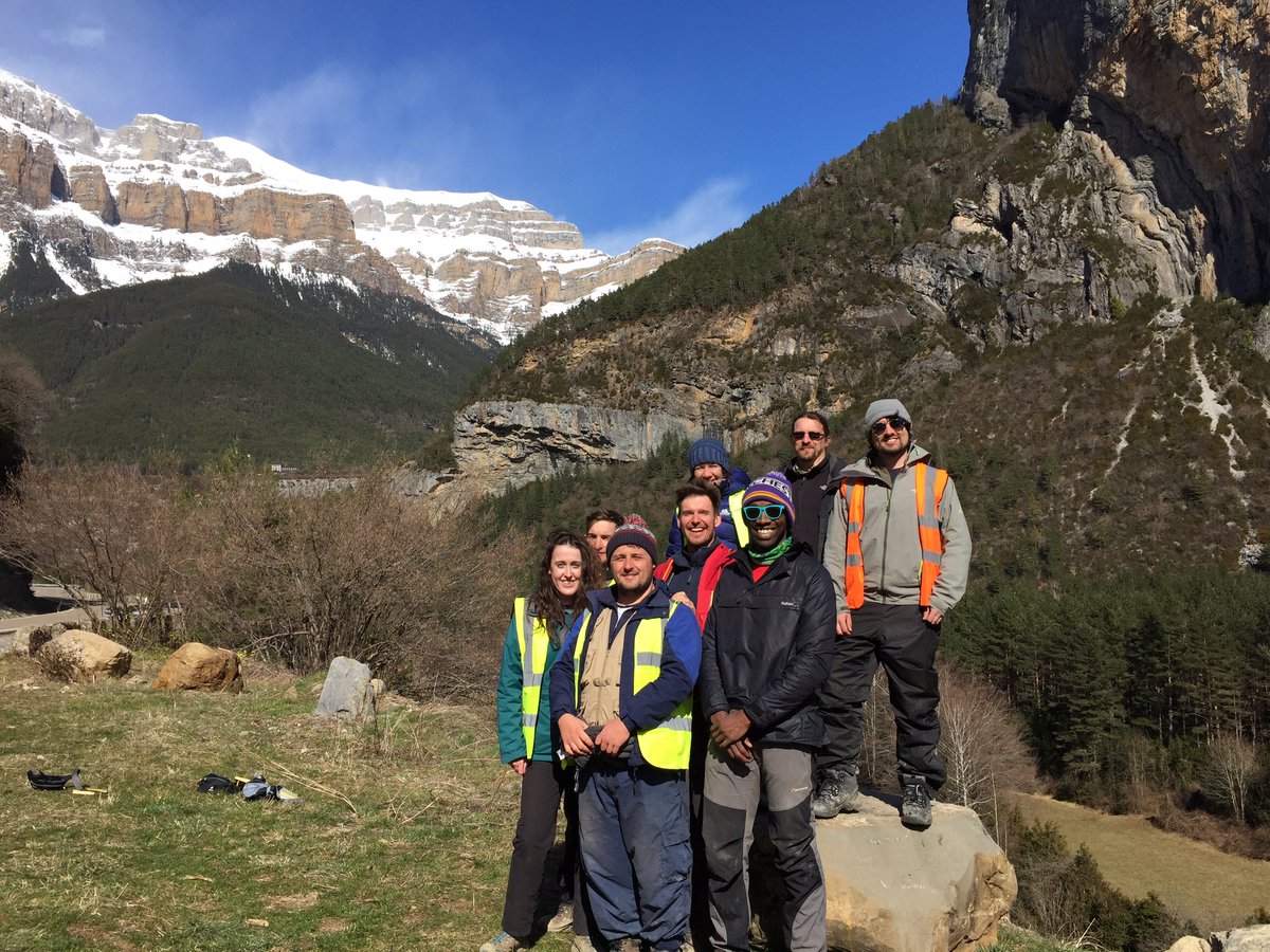 StephenWat91's tweet photo. Staff at the final locality of the 2 yr Pyrenees field trip, a view across to monte perdido viewing part of the Garvenie thrust sheet https://t.co/g98S2jAguk