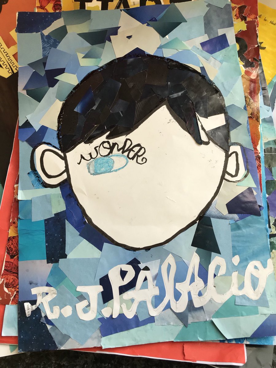 MrMc92's tweet image. Some examples of my class’ homework projects, which were to design a collage of the cover of a book that they love. @MaryAliceEvans @_Reading_Rocks_ #readingrocks