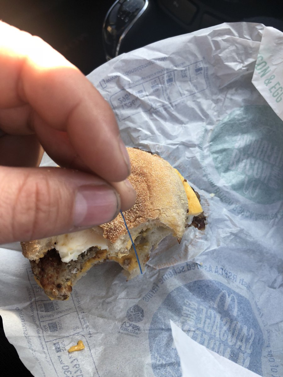 dglend23's tweet photo. Not what I was expecting to find in my sausage and egg McMuffin this morning @McDonaldsUK at kilington lake service station , also looked like McMuffin had bits out of it to start with along with bit of plastic I found inside https://t.co/RgPkD8R4Ou