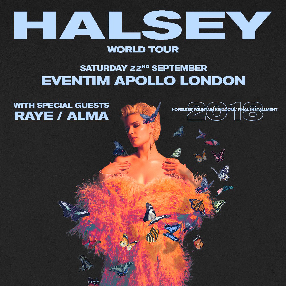 raye's tweet image. Supporting the angel @halsey in September at @EventimApollo 🧡🧡🧡 see you there