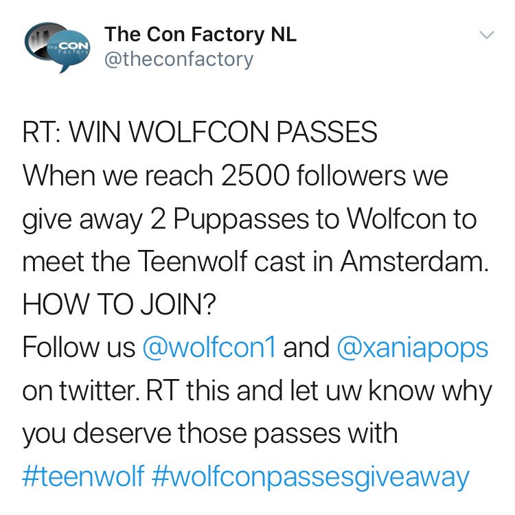 RT: To sweeten the prize we will also give away signed wolfcon photo’s to a few runners up so make sure you enter: Follow all 3 accounts and use the hashtags. #Teenwolf #wolfconpassesgiveaway