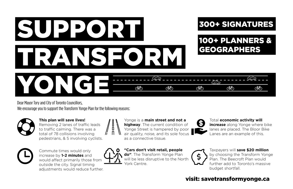 stuartcdow's tweet image. Join hundreds of Torontonians, urban thinkers, and city builders in supporting #TransformYonge. It's imperative for @JohnTory and Council to listen to citizens, staff and key urban thinkers @jen_keesmaat @richard_florida @Penalosa_G to deliver the main street North York deserves