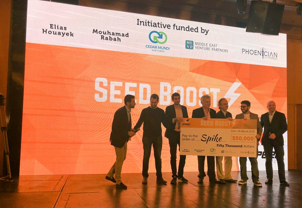 speedacceleratr's tweet photo. For the 2nd year in a row, the Seed Boost initiative will allow 1 graduated startup to raise $50K in cash investment. Congratulations to Spike for winning the #SeedBoost! #startup #speeddemoday #investment #acceleration #speedlebanon https://t.co/tLXdR98bYk
