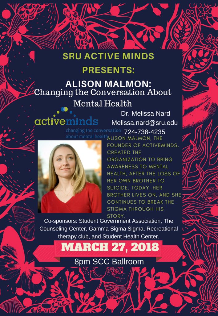 SRU_ActiveMinds's tweet photo. TOMORROW at 8pm in the Student Center ballroom, no ticket purchase needed. Doors open at 7:30. We look forward to seeing you all there. #sru #slipperyrockuniversity https://t.co/2fGmnrnc0X