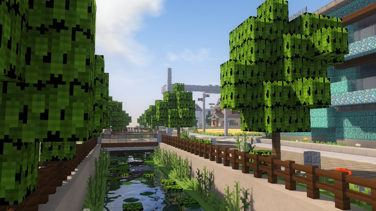 とーたつ Na Twitteru 郊外にある水路脇の道路に街路樹を生やして遊歩道風にしてみました Minecraft 佐山市