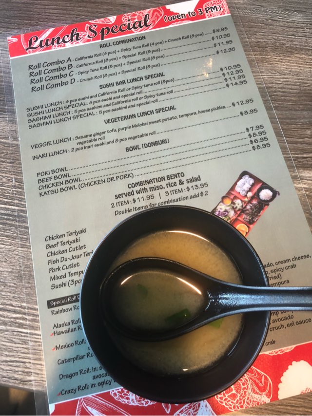 SushiR91's tweet photo. Stop by for a Lunch Special &amp; our Delicious Miso Soup! Who loves Miso Soup? #lunch #lunchspecials #soup #hotsoup #sushibar #riverside https://t.co/2gXmj3itpe
