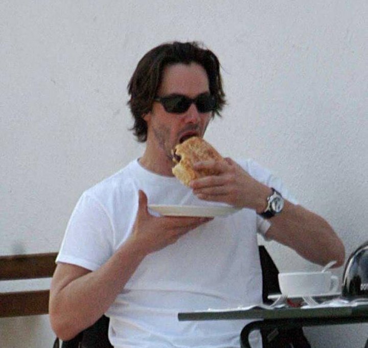 keanuthings's tweet photo. keanu reeves eating lunch &amp; falling into a food coma https://t.co/faXMD5cLqb