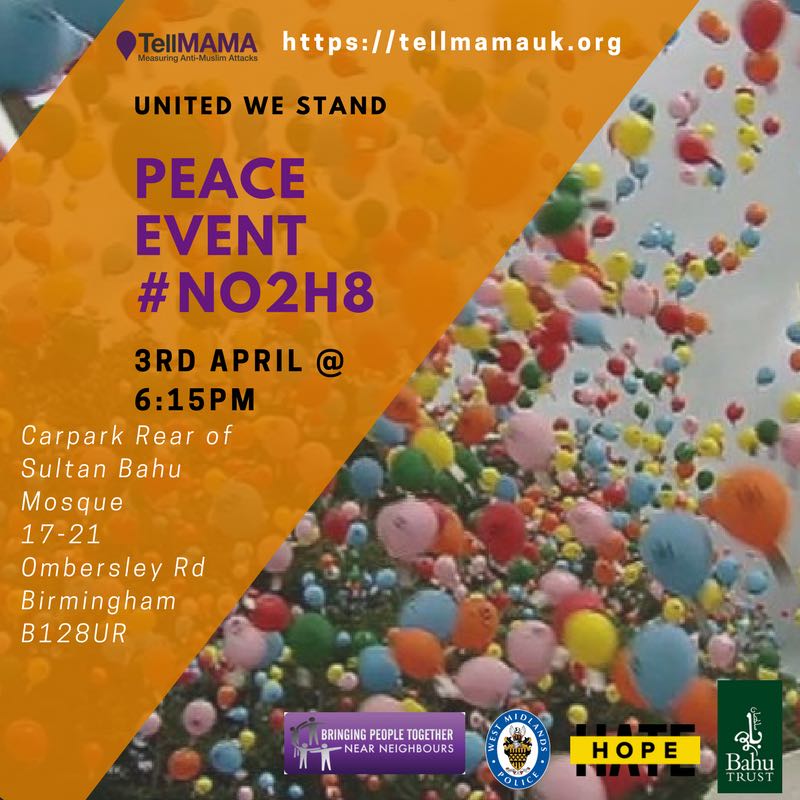 Looking forward to <a href="/TellMamaUK/">Tell MAMA UK</a> Peace event 3rd April sending out handwritten notes of Love, Hope, Justice and Peace to all. The children from local <a href="/bahutrustuk/">Bahu Trust</a> have worked so hard on personal messages of #tolerance #Respect above all #no2h8 <a href="/BirminghamWeAre/">Birmingham We Are</a>