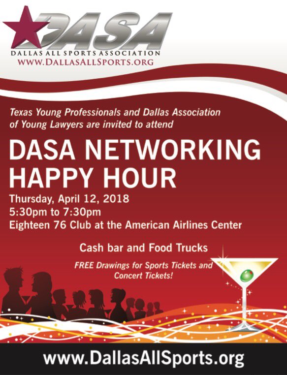 DASAcharity's tweet photo. Texas Young Professionals is joining DASA for a Networking Happy Hour on Thursday, April 12th from 5.30-7.30pm at the 1876 Club at the American Airlines Center 
@typ_dallas  
@texasyoungpros https://t.co/A7rexFuSKn