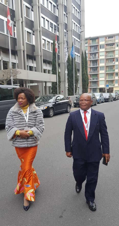 Speaker @BalekaMbete, who leads SA Parliamentary delegation to #IPU138 in Geneva, arriving for the General Assembly discussion earlier today with Ambassador Khubeka. The Speaker is scheduled to address the General Assembly tomorrow morning #IPU138