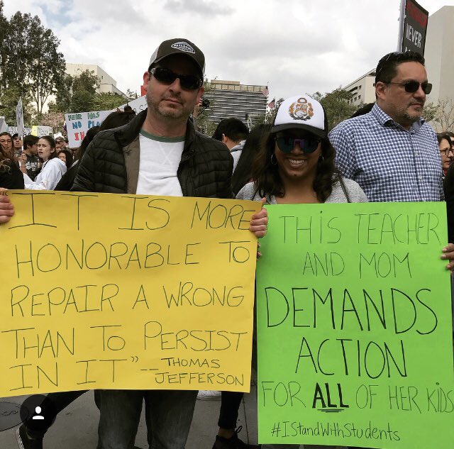 LittleKaty2's tweet photo. @argelia_atilano My husband and I are teachers. Proud to have my family supporting these amazing young students demanding change. The time is NOW! #marchforourlives #marchforourlivesla #enough is enough 💪🏾 #neveragain #guncontrolnow #Istandwiththestudents https://t.co/TOb0t99aDQ