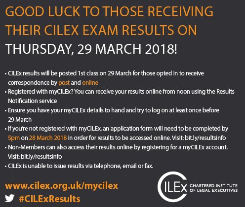 CILEXLawyers's tweet photo. Good luck to those receiving their #CILExResults this Thursday! 

Please find below useful info on how to access your results. https://t.co/dOFdfjZlJV https://t.co/tZHfQBmKie