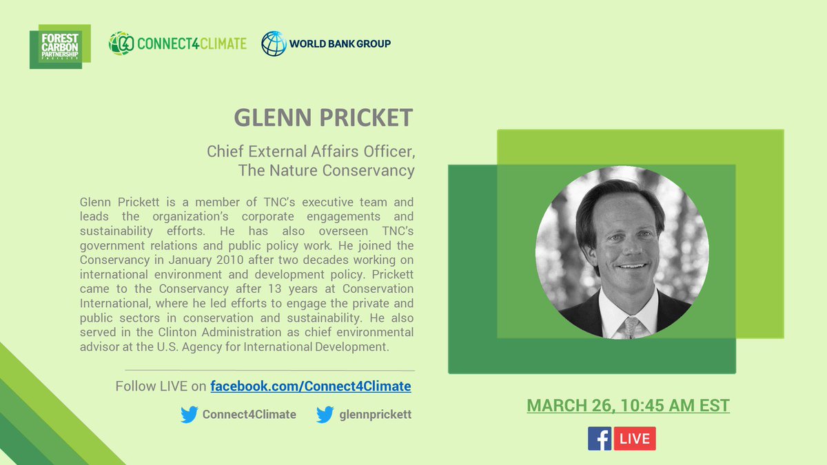 Connect4Climate's tweet photo. LIVE NOW: @glennprickett explains how @nature_org is working on advocacy for environmentally effective and economically sound climate and forest policies. Watch: https://t.co/18bcgDA22Q #C4CZone #BetterWithForests https://t.co/MRJWqcHSa0