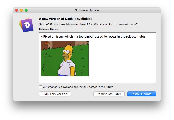 CichaelProds's tweet photo. @kapeli best release notes ever https://t.co/HgDLFN47ky
