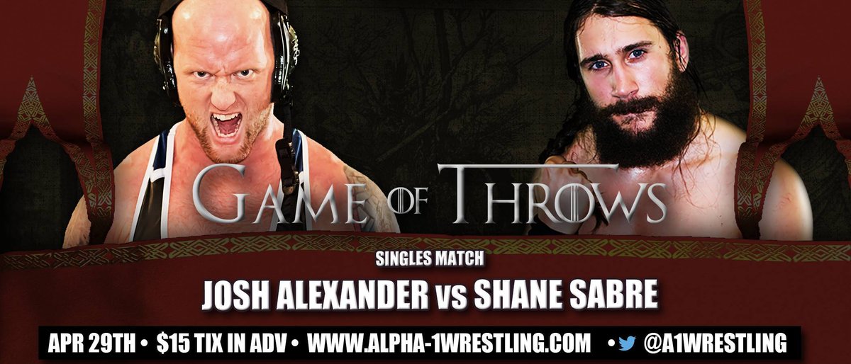 OFFICIAL MATCH ANNOUNCEMENT! Singles Match: @Walking_Weapon vs @ShaneSabre #GameOfThrows APRIL 29th in Oshawa, ON 🇨🇦 Ticket & event info: Alpha-1Wrestling.com RT!