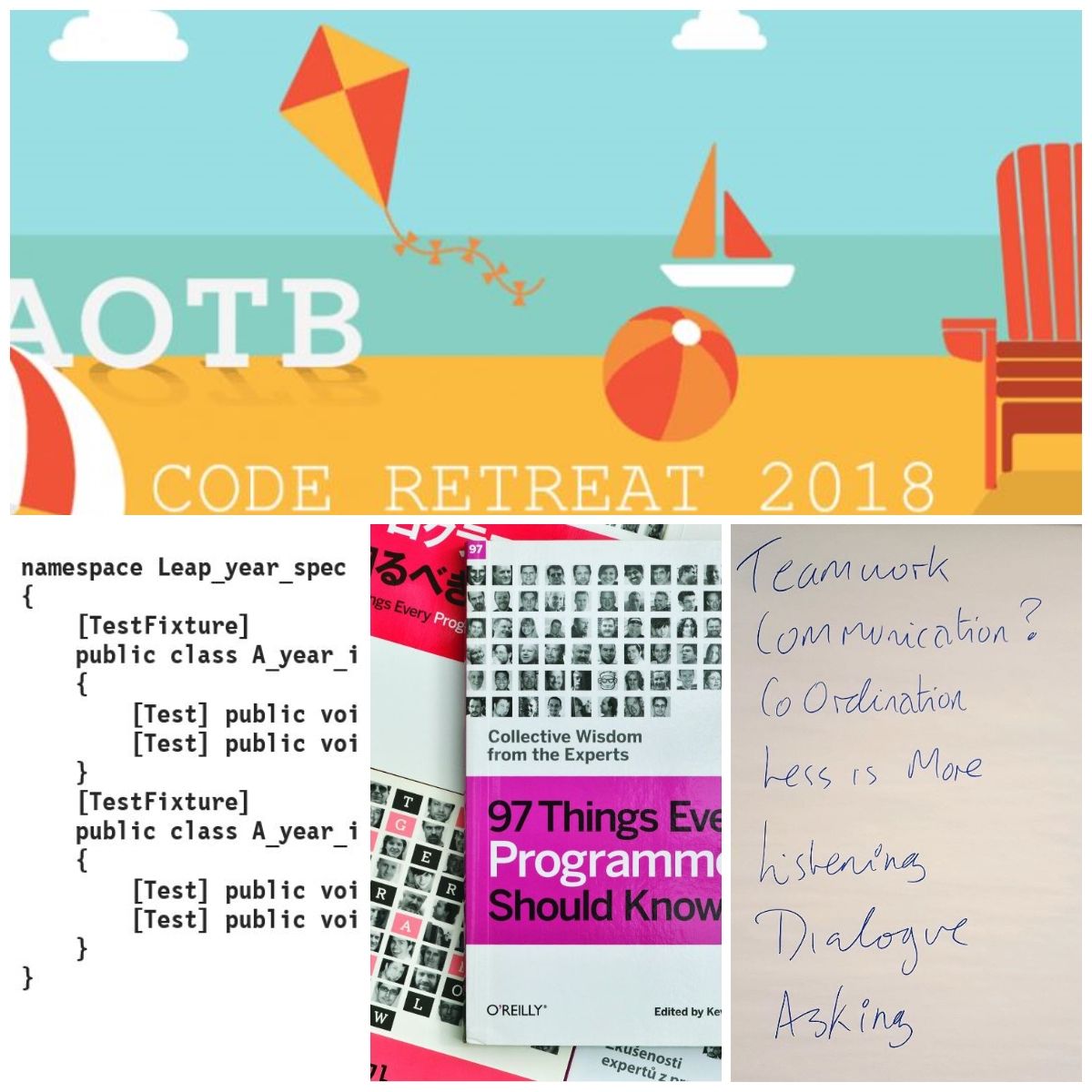 BluefruitSW's tweet image. For most of us a retreat is a place where you can relax, unwind or remain in silence. Not quite what our colleagues had in mind when they signed up for a coding retreat - hosted by @Agileonthebeach and run by gurus @KevlinHenney and @JonJagger buff.ly/2GdF5Do #devtraining