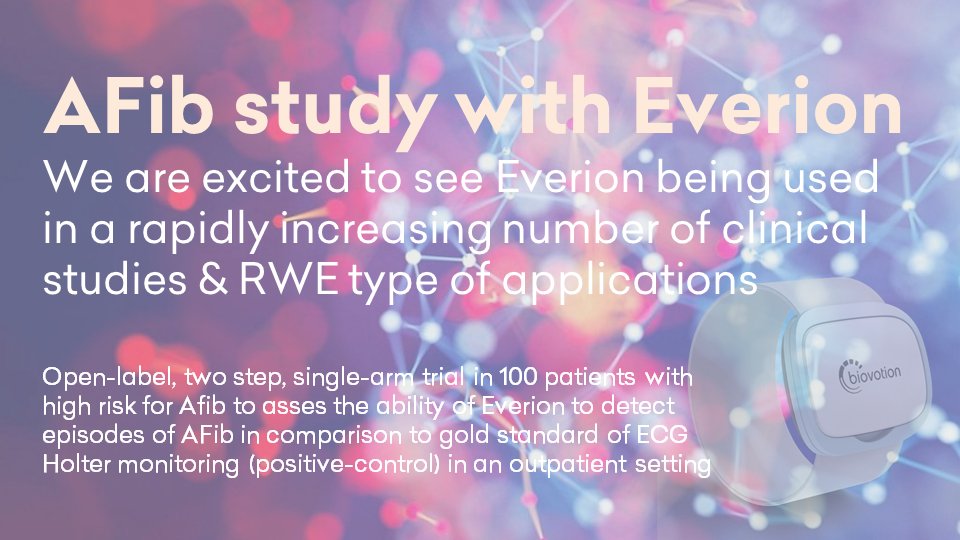 Biovotion's tweet photo. Study w/ Everion started in Germany to assess ability to detect #Afib compared to ECG gold standard #monitoring. Everion has proven LT wearability, high user adoption &amp; is increasingly seen as a standard data source towards a library of @DgtBiomarkers in #digitalhealth use cases. https://t.co/BGVDVk1KxF