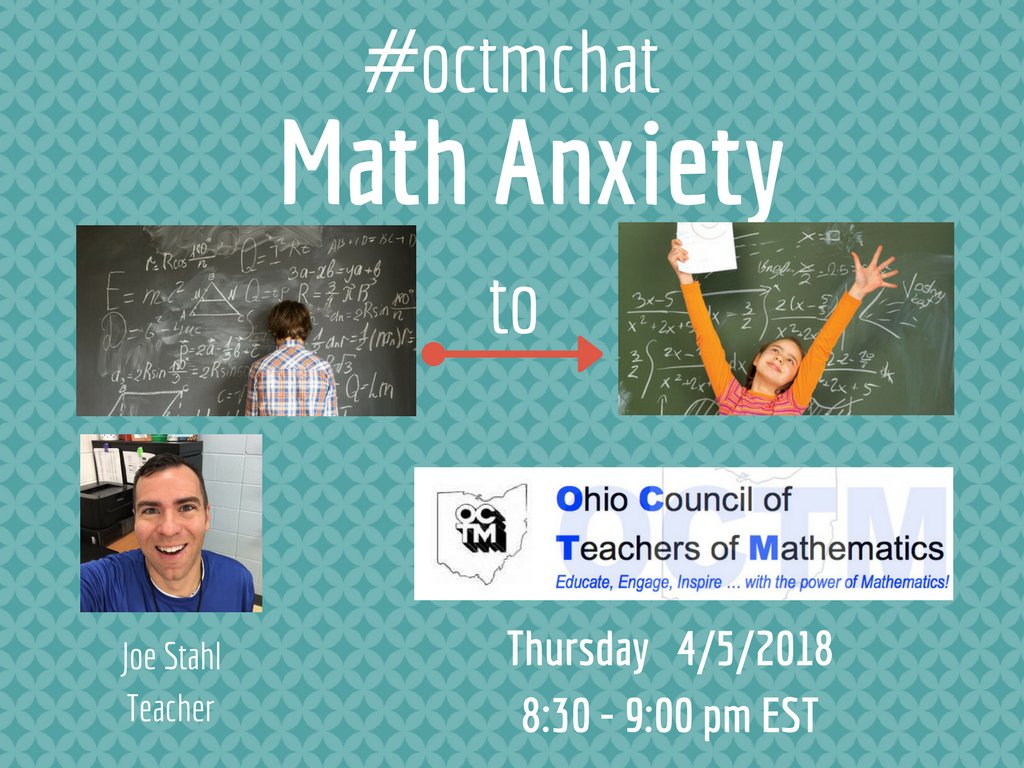 jrsteach's tweet image. #octmchat will be tonight (4/5) at 8:30 PM EST. Let&apos;s talk about #MathAnxiety  We want children to feel successful and less anxious!