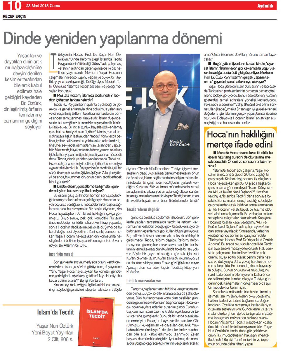 mrecepercin's tweet photo. islam'da güncelleme/reform tartışmaları sürerken, merhum yaşar nuri öztürk hocamızın #tecdit mesajı dikkate alınmalı. değerli hocam @mtahirozturk aydınlık kitap'a anlattı. #KütüphaneHaftası https://t.co/9YvDAPxqfT