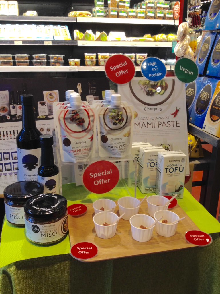 ClearspringUK's tweet photo. We're sampling #UmamiPaste for #CherryBlossomFestival @WholeFoodsUK in #Camden #today ! Come and try๐ #Organic #Vegan #25yearsofclearspring #wholefoods https://t.co/F8RTJfm8lH