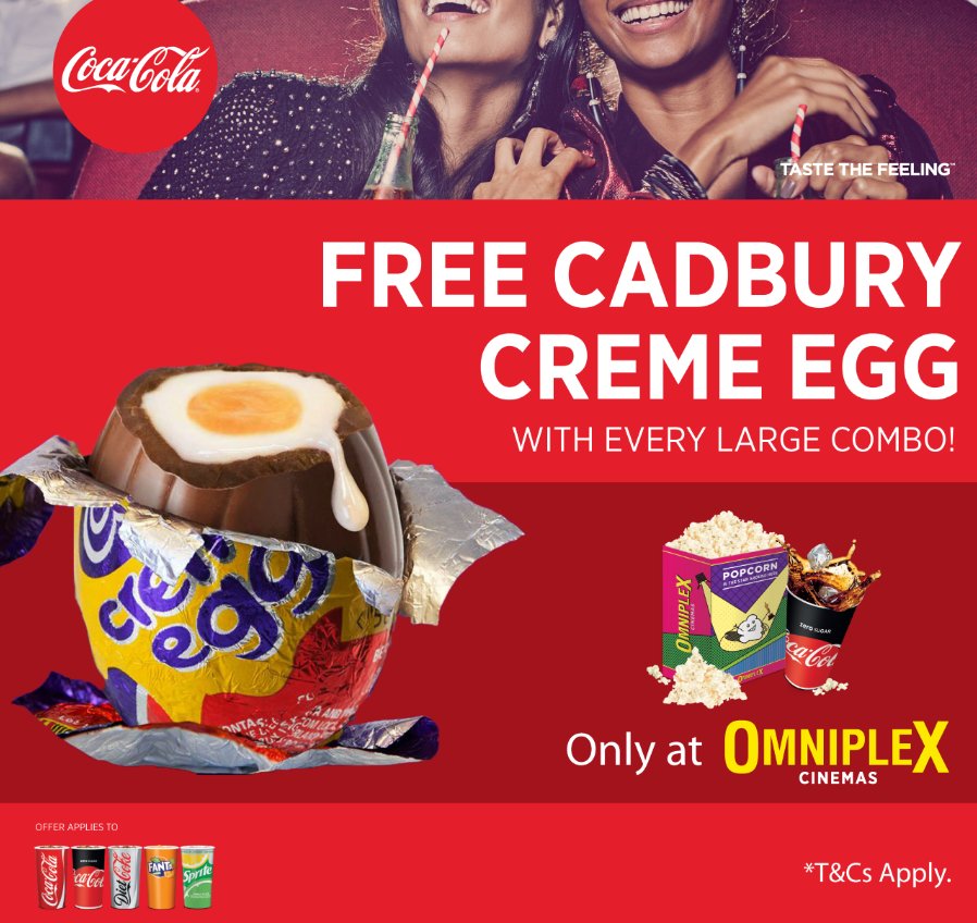 An Egg-ceptionally good offer 😉Get a FREE Cadbury Creme Egg with every Large Combo from today until stocks last! See what's on at Omniplex.ie
#HowDoYouEatYours T&amp;Cs apply.