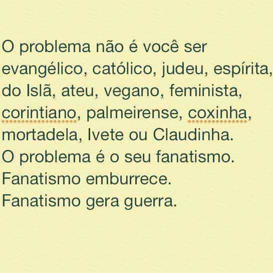 caaaaique's tweet image. Faço questão de ressaltar isso sempre. Além do fanatismo, a #cegueira causada pela #polarização e torcida política, seja ela pra quem for.

Isso não acrescenta nada positivo na vida de ninguém, nem na área que é alvo do seu #fanatismo.
