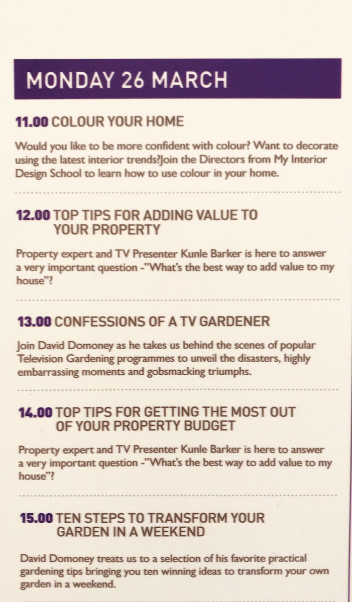 Kunlebarker's tweet photo. @ITV @LoveYourGarden2 @loveyourhomeitv lock out on the super theatre @ideal_home_show @IllustriousHome @daviddomoney https://t.co/RbwMSQR25E