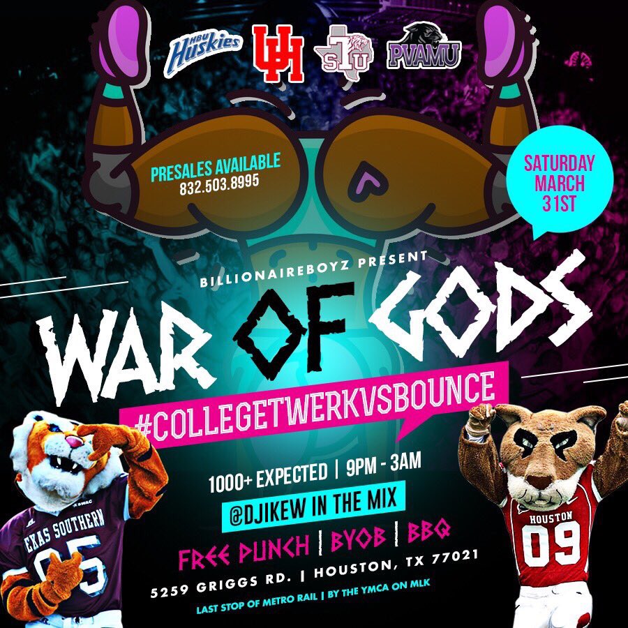 MxchaMariee's tweet image. SAT | MARCH 31ST 🔥🔥 #WAROFGODS18 -GET YOUR PRESALES TODAY- | FREE LIQUOR &amp;amp; BYOB ALL NIGHT  #Pvamu21 #Pvamu18 #Txsu21 #Txsu18 #Uh21 #hbu21 #gocougs 
#BillionaireBoyz #BGz
#COLLEGETWERKVSBOUNCE
CONTACT 832-503-8995 (FOR PRESALES) #HYPHYGIRLS