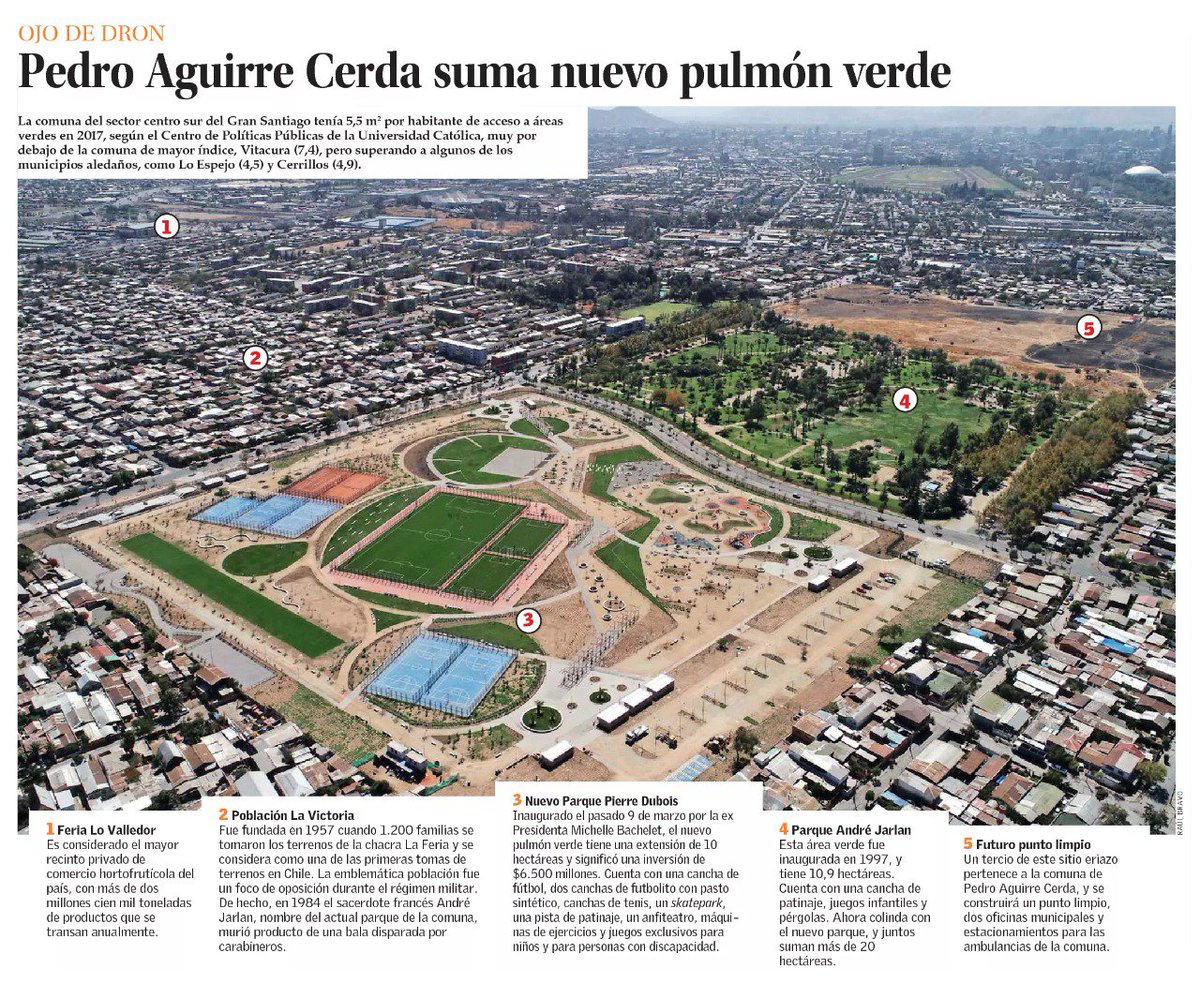 Orrego's tweet photo. No hay mejor atajo a la desigualdad urbana que la construcción de parques y espacios públicos de calidad en las comunas más vulnerables. El parque Pierre Dubois en la población La Victoria, 1 de los 10 parques del último cuatrienio, es un ejemplo de dignidad y justicia Urbana! https://t.co/5jKtLMA894