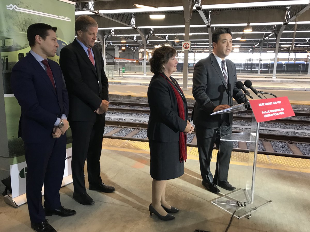 handongontario's tweet photo. Today I’m with @minister @Kathryn_McGarry in my riding to announce upgrades to 30+ @GOtransit stations, and RFQ’s for new Regional Express Rail (RER) systems includ. 6 new stations, 2 being right here in #TrinitySpadina 🚊#Spafy #Toronto #onpoli @ONinfra https://t.co/3HFT5N8ibt