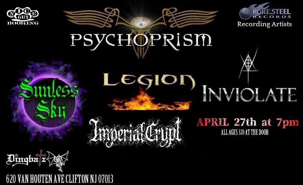 PSYCHOPRISMBAND's tweet photo. 4/27/2018
Doors at 7:00 PM 
All Ages/21+ to Drink
$10
Nice Guy Booking and Dingbatz Presents: 
Psychoprism
https://t.co/Rym3tS4GAH
Sunless Sky
https://t.co/eZYGy4vLUE
Legion
https://t.co/5cfdanuOED
Imperial Crypt
https://t.co/8ewBFwsUaB 
Inviolate 
https://t.co/KPBeO1B6PM https://t.co/dagVJvxqVV