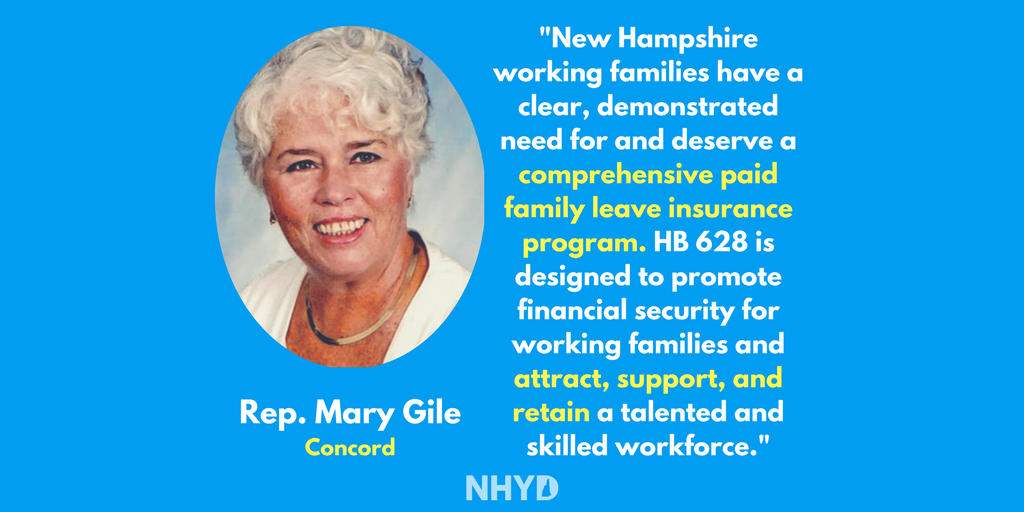 NHYoungDems's tweet photo. For 20 years, Rep. Gile has been fighting for Paid Family and Medical Leave. This week the house passed HB628, which would create a paid family and medical leave program in NH! 

Read about that and more- 
🌟NHYD's Weekly Rundown!🌟

👉https://t.co/JdITtFWvax👈

#NHPolitics #FMLI https://t.co/FnopdCCi4o