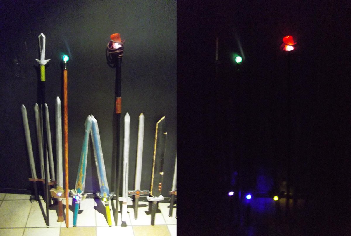MaterealCraft's tweet photo. LIPS*S「Knights」『アーサー王と円卓の騎士』にて、MATE-REALが製作した武器一覧。LEDギミックを使用した武器は５本。
https://t.co/SWzmbMHnHc