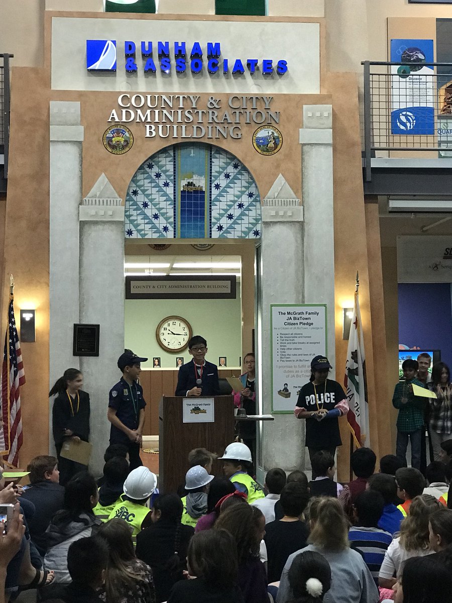 Ocean Air 5th Graders are taking over Biztown. Townhall meeting to start off the day <a href="/OASharks/">Ocean Air</a>