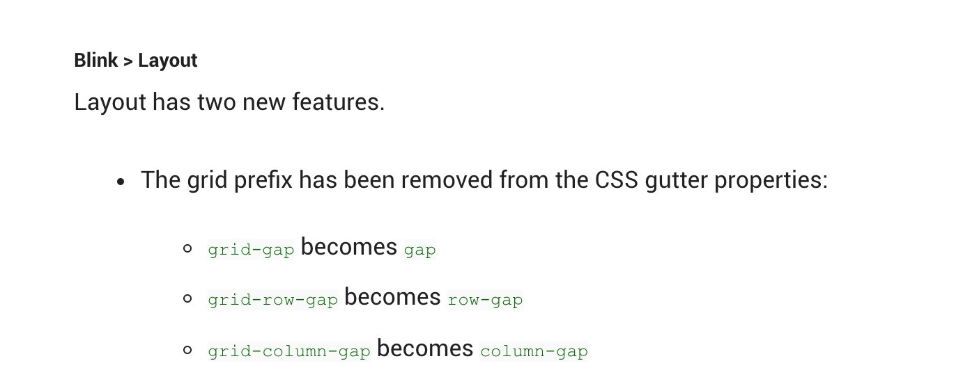 Wes Bos On Twitter Chrome 66 Changes Grid Gap To Just Gap This Hopefully Paves The Way To Us Having Column Row Gap In Flexbox Too Https T Co Bgetkxlyrz Https T Co Vgyklak7gx Twitter