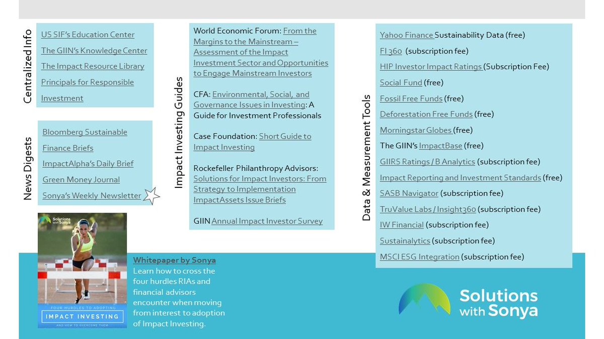 SonyaDreizler's tweet photo. Last week I gave a webinar on the What, Why, and How of #ImpactInvesting. I posted the  resources slide to my website for participants to download. It's free and available to all to download at the bottom of this page all week: https://t.co/TD2ioHgny0 https://t.co/I8OwE1E5yL