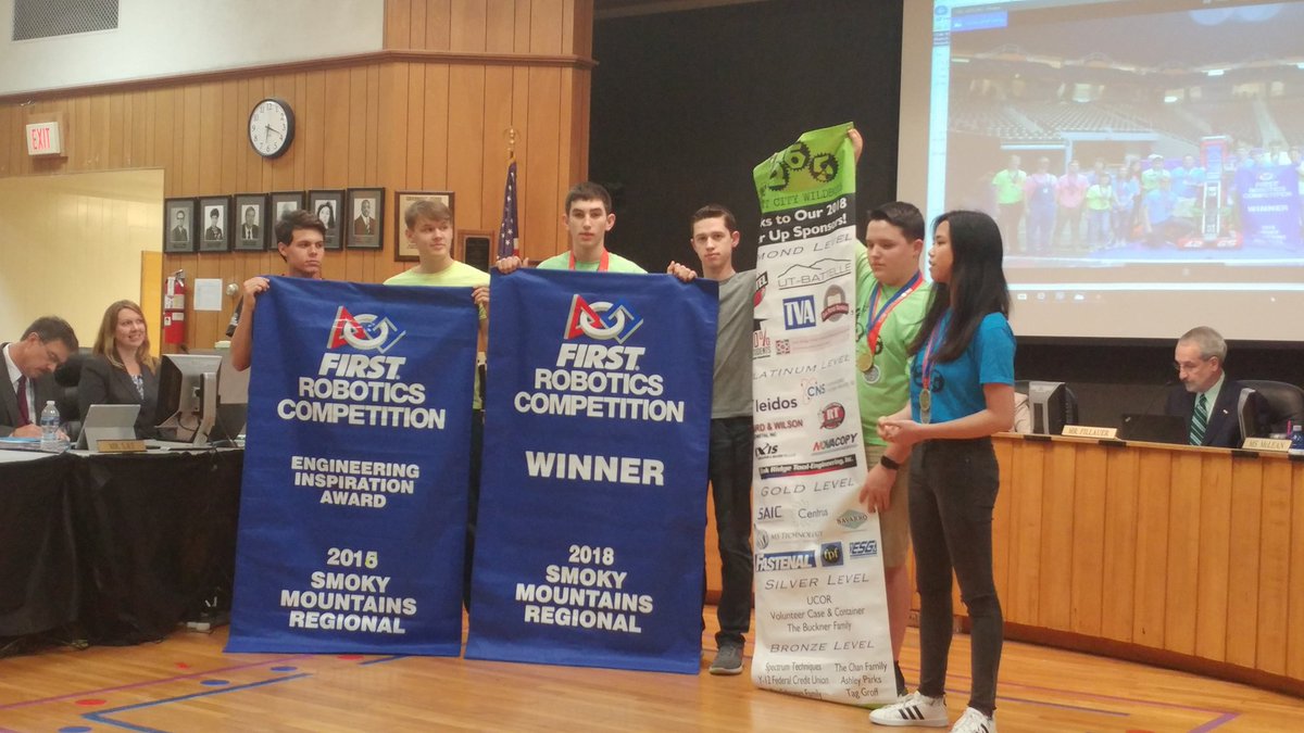 ORHS Wildbots recognized at the School Board meeting for winning the Smokey Mountain Regional and the Engineering Innovation Award